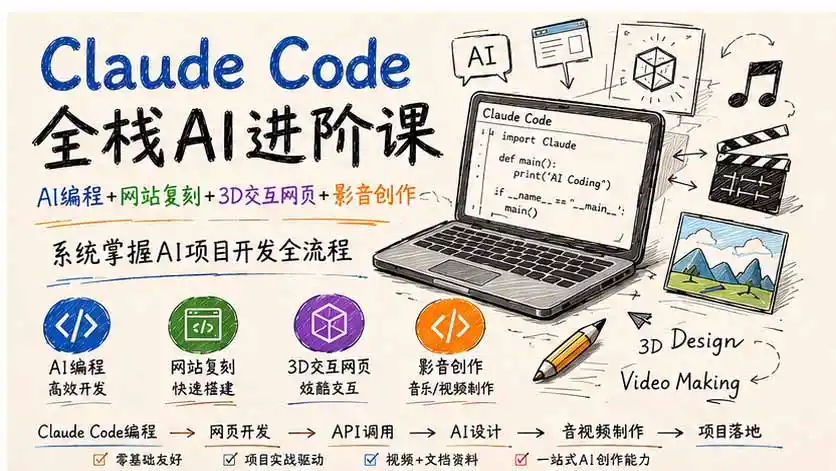 Claude Code全栈AI进阶课-更新；AI编程+网站复刻+3D交互网页+影音创作，系统掌握AI项目开发全流程-海豚优课资源库