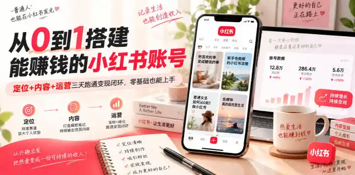 从0到1搭建能賺钱的小红书账号,定位+内容+运营三天跑通变现闭环
